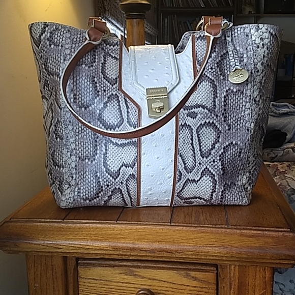 Brahmin Handbags - Brahmin cream/brown anaconda print tote
